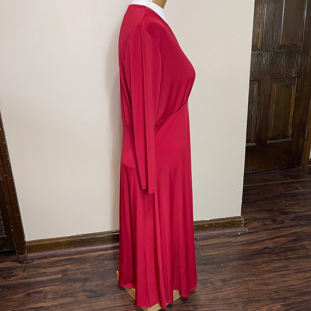 Maggy London Red Empire Waist V-Neck Long Sleeve Midi Dress Womens Size 14 - Picture 4 of 9